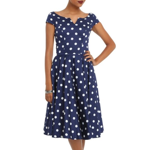 Hell Bunny Vixen 1950s Vintage Style Antoinette Blue Polka Dot Swing Dress Small - Picture 1 of 4
